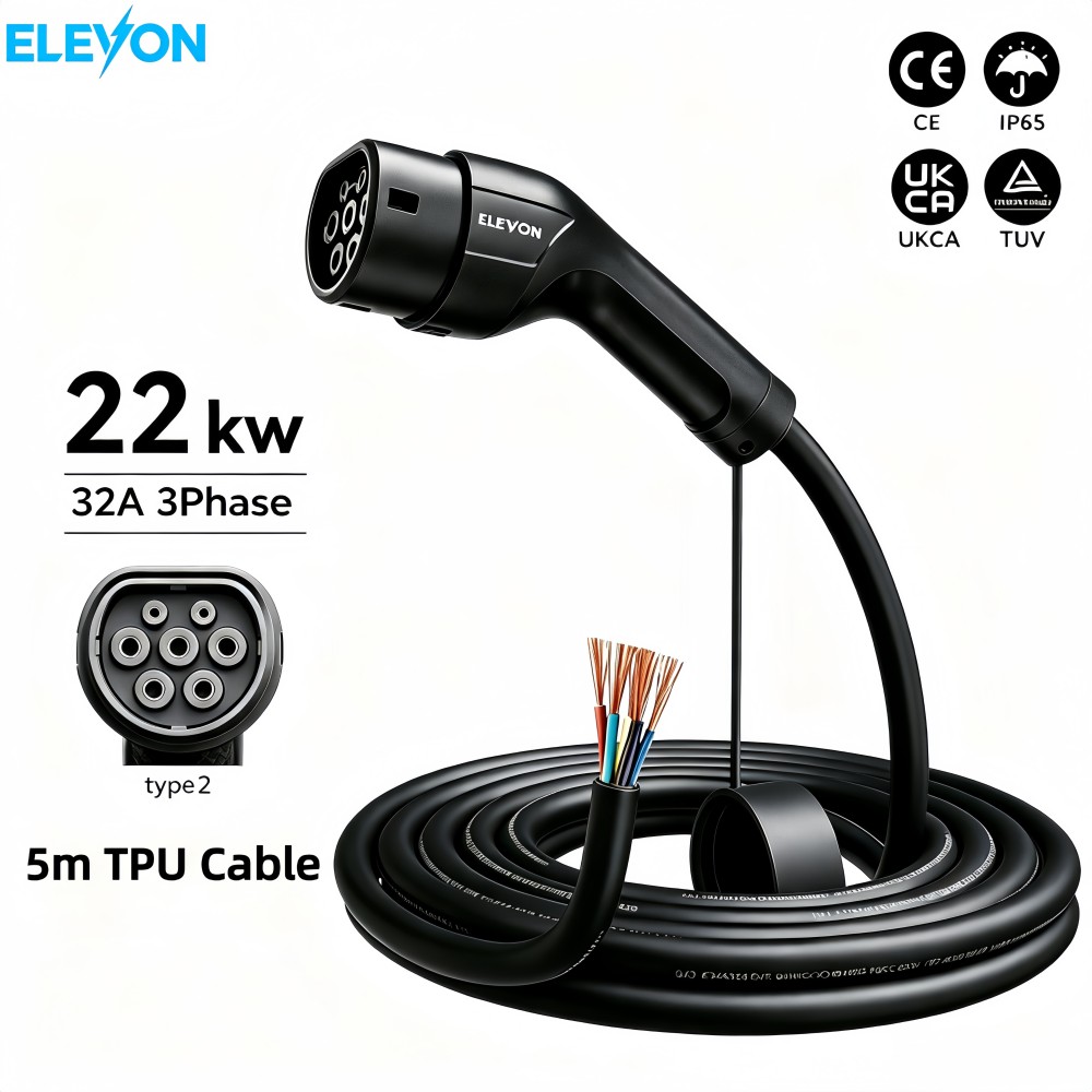 Ev Charger Type 2 22Kw 32A 3 Phase - Kabel Pengisi Daya Mobil ELEVON EV