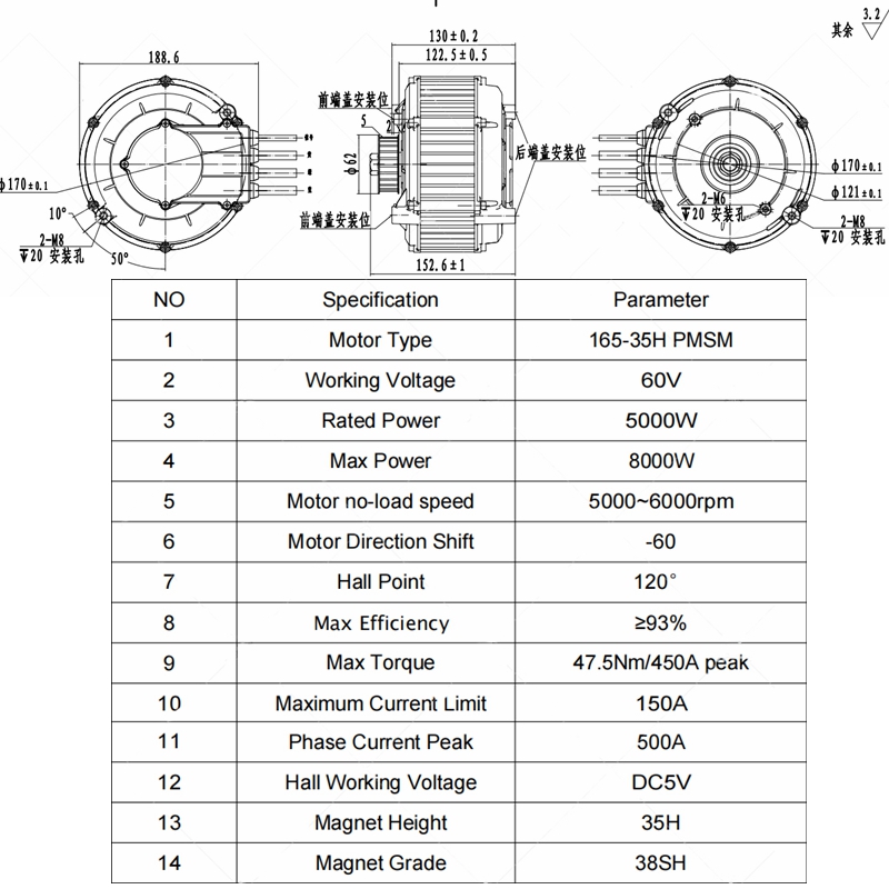 QSMOTOR 165 35H 5000W Kit Moto - Mid Drive Motor Kit 72V 5000W ulasan dan harga